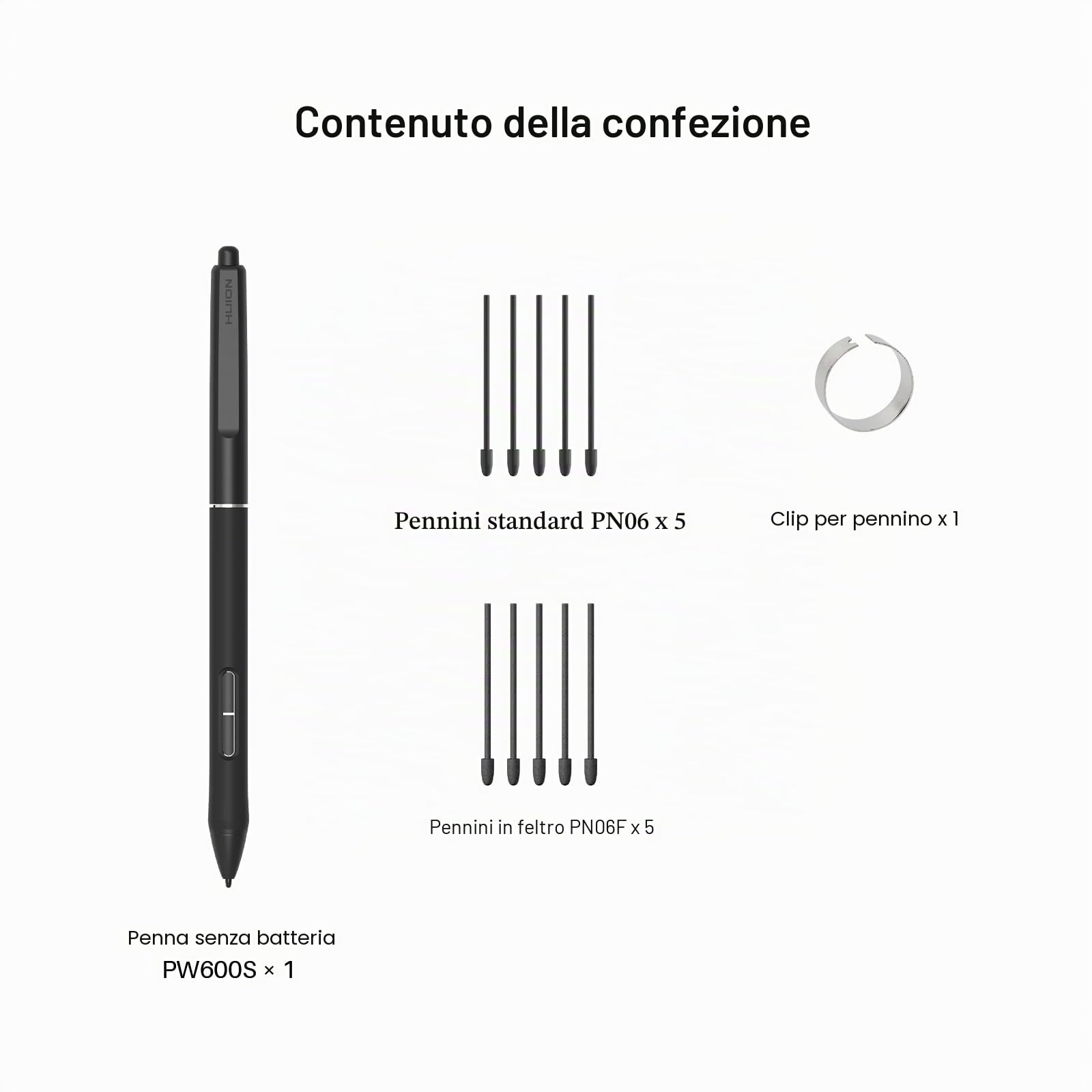 Penna slim senza batteria PW600S, supportata da Huion PenTech 4.0, compatibile con Kamvas 13 (Gen 3), Kamvas 16 (Gen 3), Kamvas Pro 19 e Kamvas Pro 27