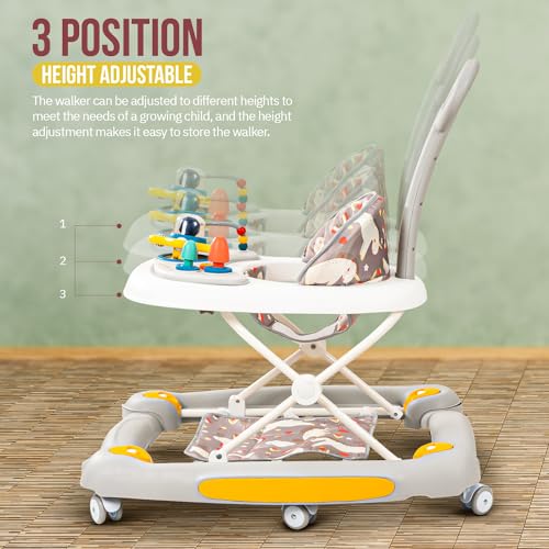 Image of Baybee 3 in 1 Awry Baby Walker for Kids with Rocker & Push Handle, 3 Adjustable Height, Mat & Musical Toy Bar | Activity Walker for Baby | Push Walker 6-18 Months Boy Girl (Grey)