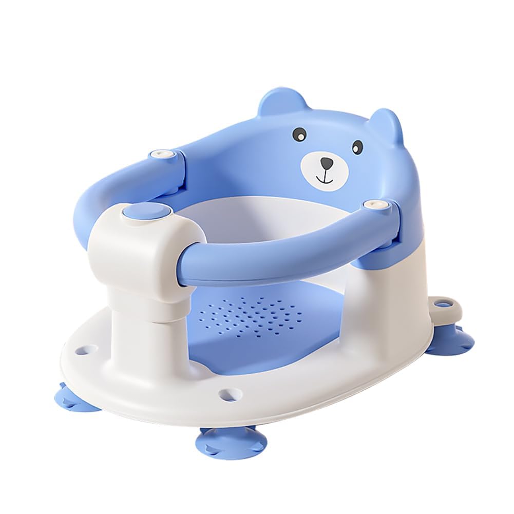 Baby Bath Seat for Babies 6 Months Plus.Cute Bear Non-Slip Baby Bath Chair for Babies Sitting Up,Safe Infant & Newborn Bathtub Chair with 4 Suction Cups (Blue White)