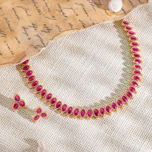 Image of Rubans Necklace Set Gold Plated Traditional Stylish Jewellery Gift for Women & Girls