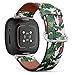 CJBROES Replacement Leather Watch Band, Compatible with Fitbit Versa 3 and Fitbit Sense of Wristband Bracelet Accessory - watercoloring Banana Leaves