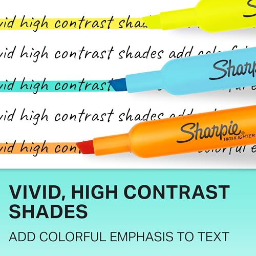 Image of Sharpie Tank Highlighters, Assorted Colors, Chisel Tip, Back to School Essentials, Teacher & Office Supplies, Smear-Resistant, 12-Pack