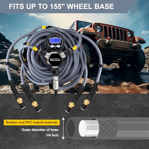 Image of Uharbour 4 Tire Inflation Deflation System, 4 Tire Air Up Down System, 4 Tire Pressure Equalizer, Inflate or Deflate All 4 Tires at Once, Flexible Air Hose Fits Up to 155 inch Wheelbase.