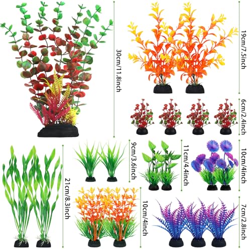 Image of QUOZUO Fish Tank Decorations Plastic Plants Large, Aquarium Artificial Plants Decor Colorful Ornament Safe for All Fish - 20pcs