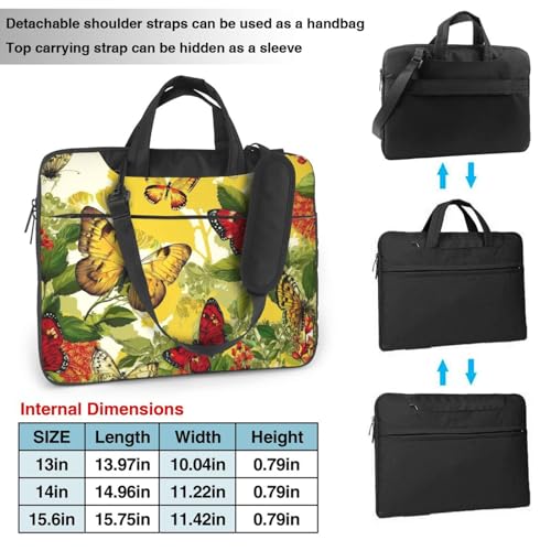 Bolsa para laptop mariposas amarilla y roja 14 pulg impermeable miniatura 4