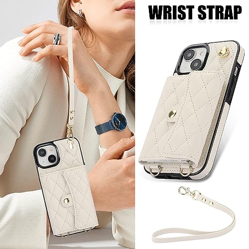 Étui portefeuille chic iPhone 15 Pro Max blanc avec protection RFID et sangle