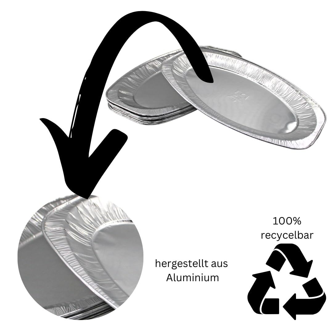 Enpack - 100 Stück Alu-Servierplatte - 43 x 29 cm - Ovaler Einweg-Aluservierteller - Große Grilltablett - Aufschnittplatte für Catering und Partys