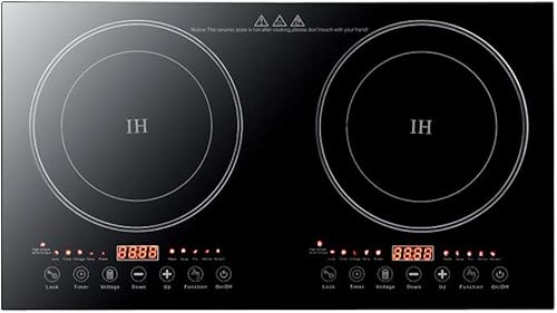 DYRABREST Cocina eléctrica de doble inducción, quemador doble para encimera con temperatura ajustable, placa caliente portátil