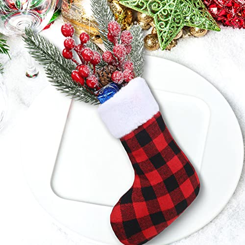 Shappy 36 Pcs Mini Christmas Stockings 7 Inch Small Buffalo Plaid Christmas Stockings Bulk Red Green Black White Hanging Ornaments with Plush Cuff for Xmas Tree Gifts Fireplace Decorations by Shappy - Image 6
