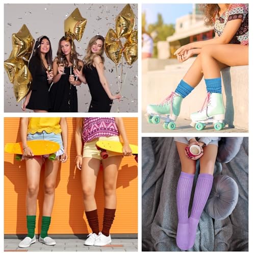 Image of Violet Mist women slouch socks thick colored knee high scrunch socks long stacked sock boot 80s 90s Novetly