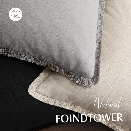 Image of Foindtower Set of 2 Decorative Linen Fringe Throw Pillow Covers Cozy Farmhouse Cushion Cover with Tassels Accent Pillowcase for Couch Chair Sofa Bed Living Room Home Decor,16x16 Inch,Light Rustic Gray