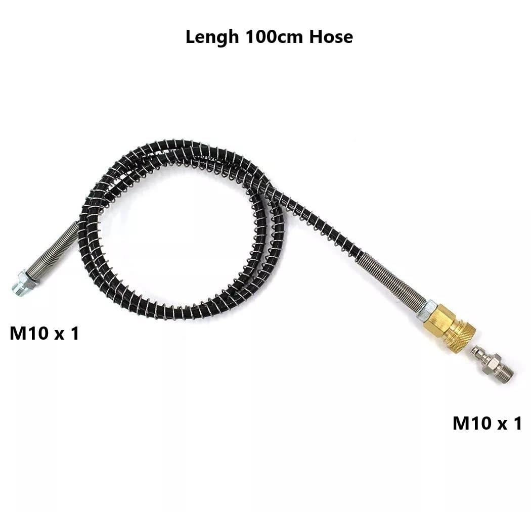 UP100 M10x1 Thread Long High Pressure Nylon Hose for PCP Air Pump Accessories Pneumatics of Car Bicycle Motorcycle Bike Tyre Wheel Spare Parts (100cm Hose+1 Set Connector)