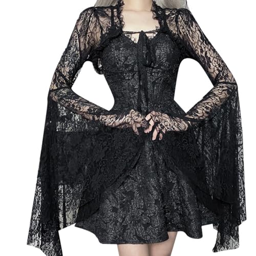Women Goth Bolero Shrug Crop Top See Through Punk Long Sleeve Mesh Cover Up