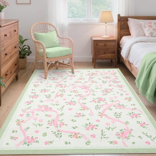 Tapete GarveeHome Coquette 4x6 Rosado y Verde miniatura 2