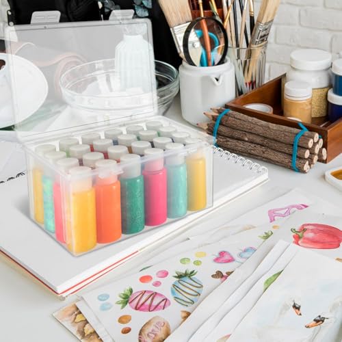 Image of Rainmae Paint Storage Box for Apple Barrel Acrylic Paint, Craft Paint Storage Organizer Contanier, Plastic Empty Crafts Paint Storage Case with Lid Holds 24 Paint Bottles for 2 fl. oz Acrylic Paints