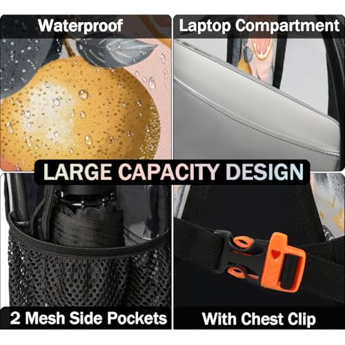 Colorful Lemon Clear Backpack for Stadium Events, Watercolor Fruit Waterproof Clear Bag for Women Men Adult Sport Work Daily Music Festival and Concerts3