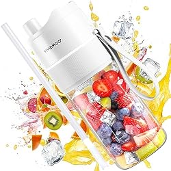 Licuadora Rca Personal Con Vaso Portátil Vividmoo Licuadora portátil, licuadora de tamaño personal para batidos de jugo de frutas, mini licuadora de 10 cuchillas mejorada con recargable USB, BPA para viajes, cocina y camping (blanco)