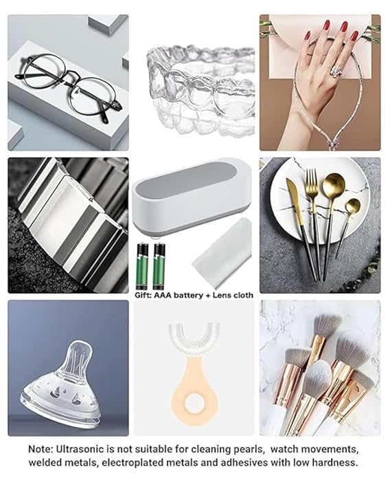 Image of Ultra Sonic Jewellery Cleaner, Ultrasonic Cleaner Machine, Ultrasonic Glasses Cleaner, 360 Professional Low Noise Portable USB Cleaning Machine for Glasses Jewelry
