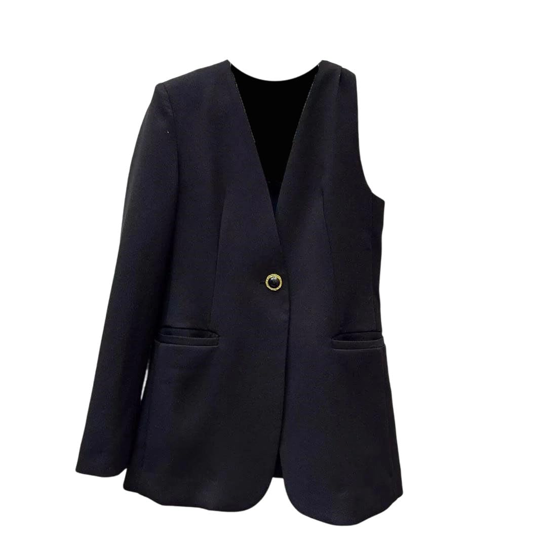 Womens Asymmetrical Blazer Single Shoulder V Neck Gold Button High Street Suit