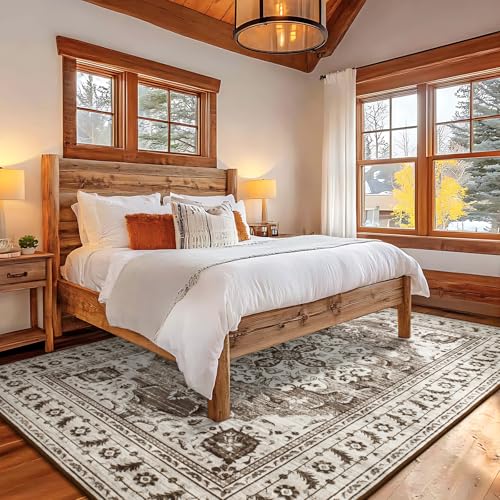 HOMORE Area Rug 4x6 Non Slip Washable Rugs for Bedroom, Ultra Thin Vintage Rugs for Living Room Oriental Rug for Kitchen Dinning Room Office Dorm, Beige/Brown