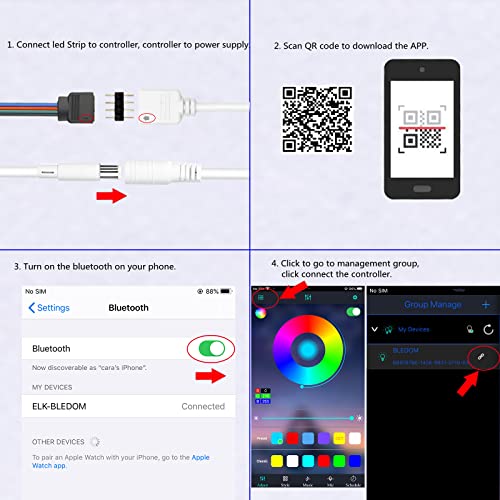 Gxilee Rgb Controller-Bluethooth Led Controller With App Control, Music Sync, 40 Key Wireless Ir Remote Controller And Led Power Supply 12V 2A Ul Listed For 12V 4 Pin 2835 5050 Rgb Led Strip Lights #TOP4