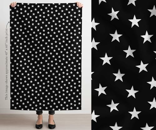 Image of Soimoi Black Cotton Canvas Fabric Stars Star Decor Fabric Printed Meter 44 Inch Wide