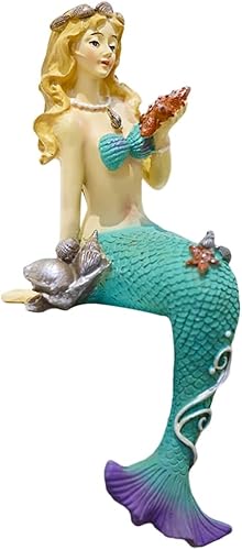 OLizee Figura creativa de sirena de resina para jardín, figura de sirena, decoración de escultura de sirena para interior y exterior, color azul