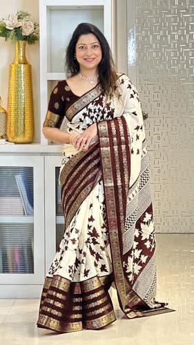 Image of Yashika Women's Floral Printed White Dola Silk Jacquard Saree With Unstitched Blouse Material For Women (AZ-YS-OG-GYANI)