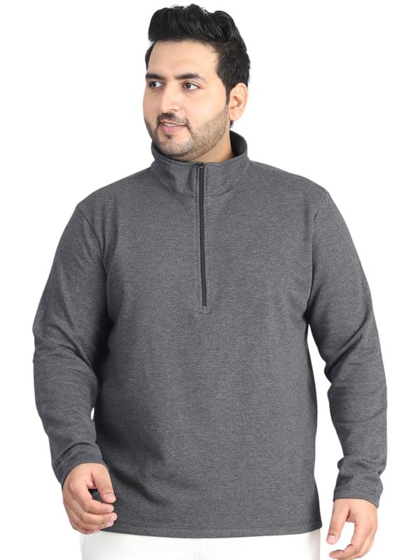 rute Men's Pure Cotton Full Sleeves Mock Collar Neck Solid Half Zipper Sweatshirt, White-picture-31