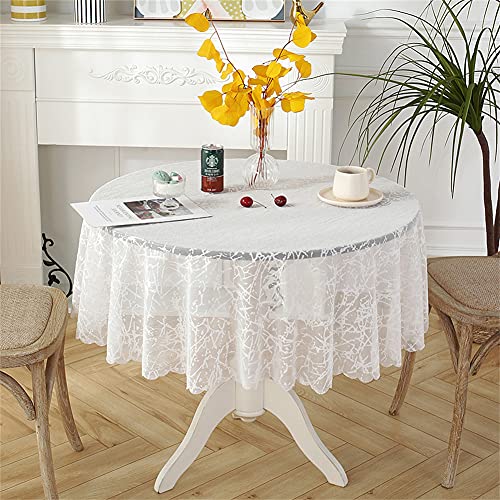 Kokomimi Nappe Ronde en Dentelle Nappe Laceà pour Mariage Motif Floral Blanche, Diamètre 120cm Cover