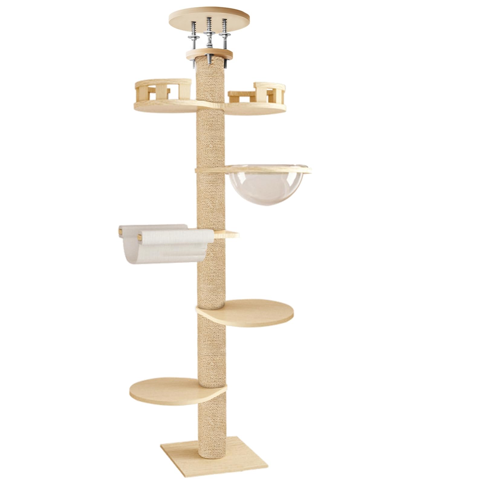 yoakaiax Cat Tree, 6-Tier Floor to Ceiling Cat Tree, Cats Craft Cat Tower, Tall Climbing Tree with Adjustable Height, Cats Climbing Tower with Scratching Post, Cozy Bed for Indoor Pet 120 Inch