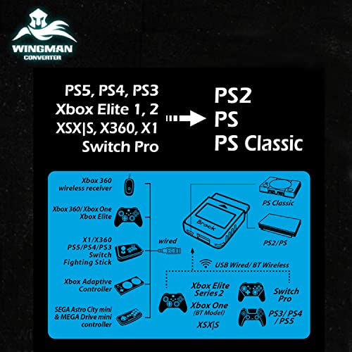 Brook Wingman Ps2 Converter For X Box 360/X Box One/Xsx|S/X Box Elite 1&2/Ps5/Ps4/Ps3/Switch Pro Controller To Ps2/Ps/Ps Classic #TOP4