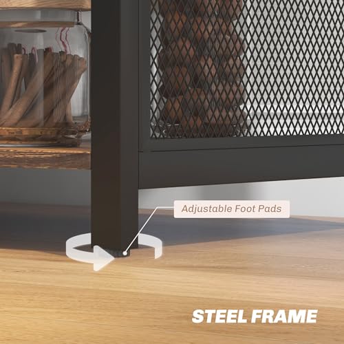 HOMCOM Wine Bar Cabinet with Charging Station and LED Lights, 47\" Industrial Liquor Cabinet Bar Stand for Home, Wine Table with Glass Holders, Adjustable Shelf and 6 Open Shelves, Rustic Brown - Thumbnail 7