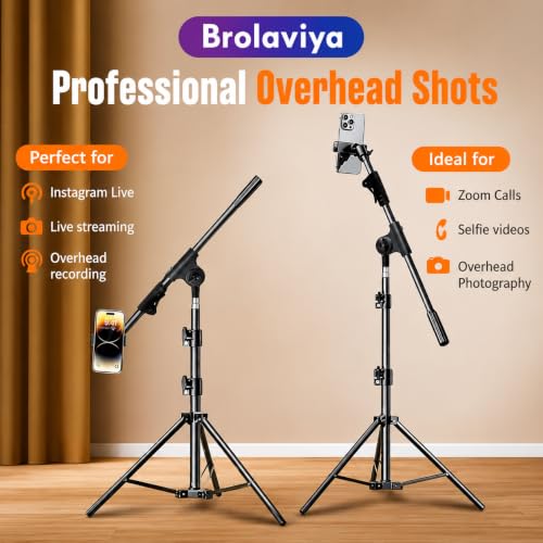 Image of Brolaviya 360-Degree Tripod with Telescopic Crossbar Long arm Stick, 230cm top Height, Portable, for Photography & Videography, Ideal for Live Streaming, Overhead Tripod Stand with Mobile Bracket