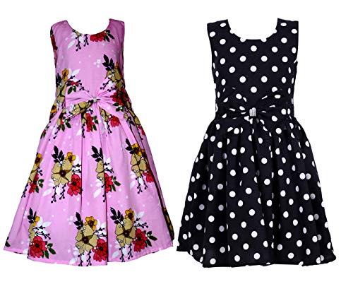 Image of Casual Frock for Baby Girls,Blue Printed and Olive Printed,Pack of 2