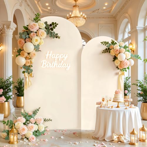 Image of 7.2FT 6FT Arch Backdrop Cover for Wedding, Set of 2 Stretchy Spandex Fitted Arch Stand Cover for Baby Shower, Birthday Party Decor, Chiara Backdrop Cover with Double-Sided Design(Ivory,Champagne)