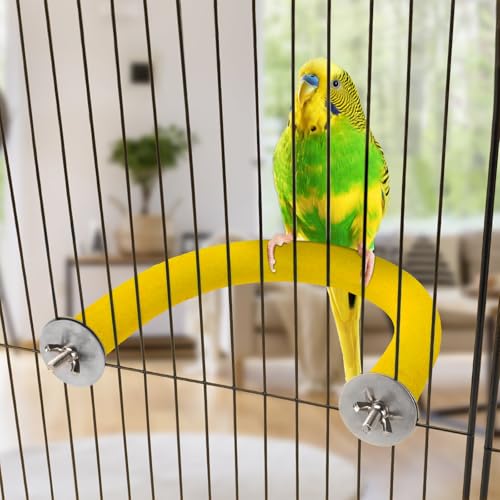 Image of Rypet U Shape Parrot Perch Stand Toy for Paw Grinding Clean Stick Exercise, Rough-Surfaced Quartz Bird Perch Standing Cage Accessories for for Small Parakeets Cockatiels Conures Macaws (Yellow S)