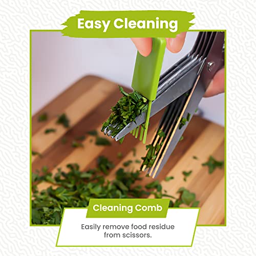 Stainless Steel 5 Blade Herb Scissors Set With Vegetable Peeler, Shredder & Cleaning Comb - Multiuse Herb Stripper For Chopped Kale And Herbs - Ideal For Cutting, Chopping, Slicing, Shredding #TOP6