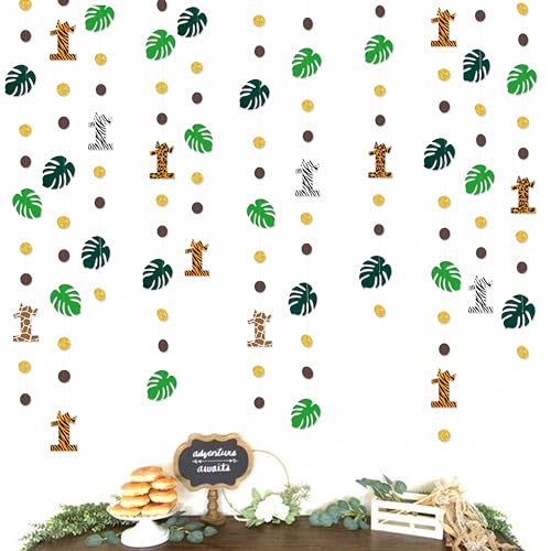 Image of Pinkblume Wild One Jungle Theme Decorations - Palm Leaf Dot Circle Garland, Safari Animal 1st Birthday Supplies