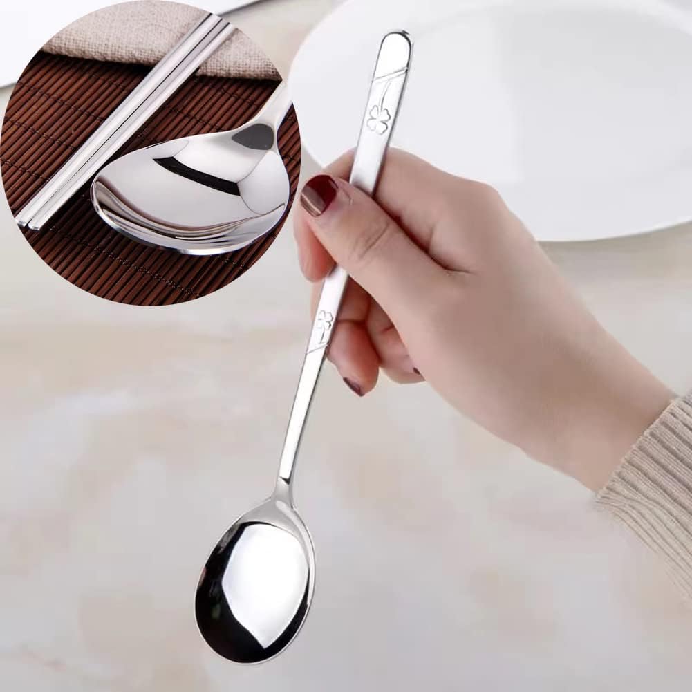 Set Di 3 Paia Bacchette E Cucchiai Coreani In Acciaio Inox: Posate Riutilizzabili Con Manico Quadrato