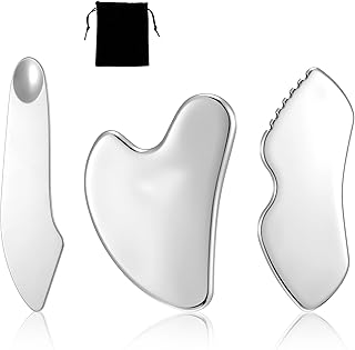 3 herramientas faciales Gua Sha de acero inox...