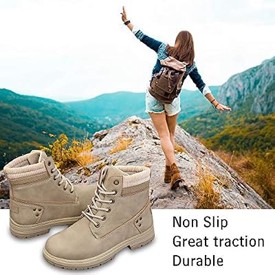 Athlefit Women's Work Waterproof Hiking Combat Boots Lace up Low Heel Booties Ankle Boots