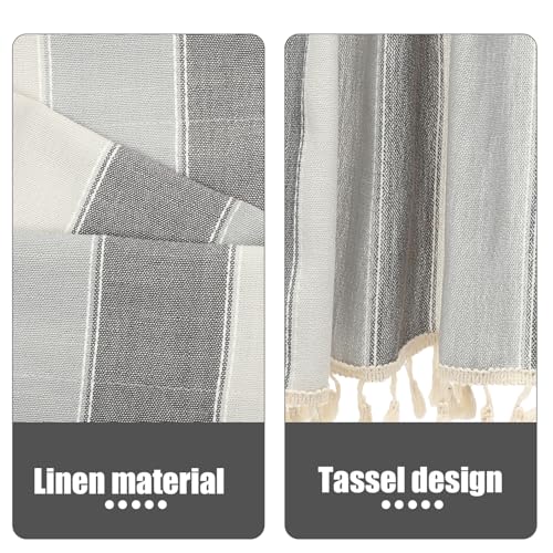 Cortina para ventana pequeña que deja pasar la luz: visillo de lino gris para cocina y baño 4