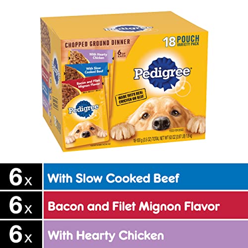 Pedigree Chopped Ground Dinner Adult Soft Wet Dog Food 18-Count Variety Pack, 3.5 Oz Pouches #TOP2