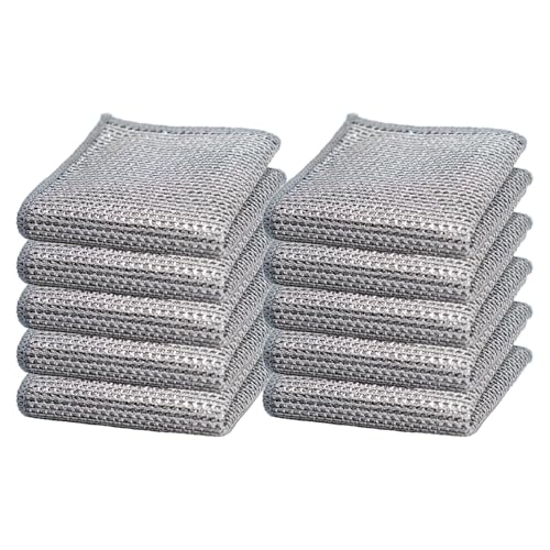 Image of 10-Piece Steel Wire Dishwashing Cloth Set - Non-Scratch Double-Layer Scrub Pads for Cleaning Dishes, Sinks & Stove Tops - Wet & Dry Use Kitchen Rags