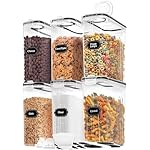 Skroam Cereal Containers Storage of 6 [4L/135.2 oz], Airtight Food Storage Containers with Lids, Plastic Cereal Dispensers for Kitchen & Pantry Organizers and Storage, Measuring Cup & 20 Labels