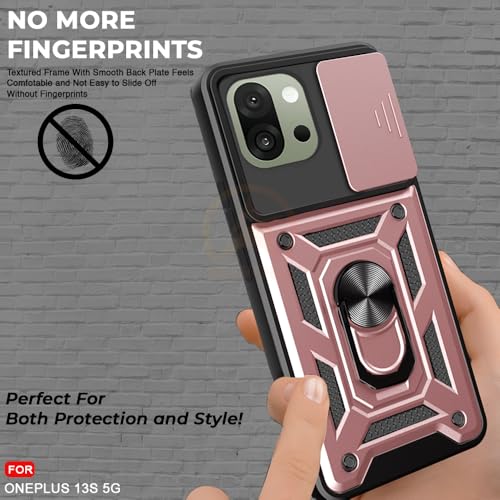 Image of Armor Bumper Back Cover Case for OnePlus 13S 5G Rotating Camera Cover, Ring Holder & Kickstand | Heavy Duty & 360 Degree Protection OnePlus 13S 5G Back Cover (Pink)