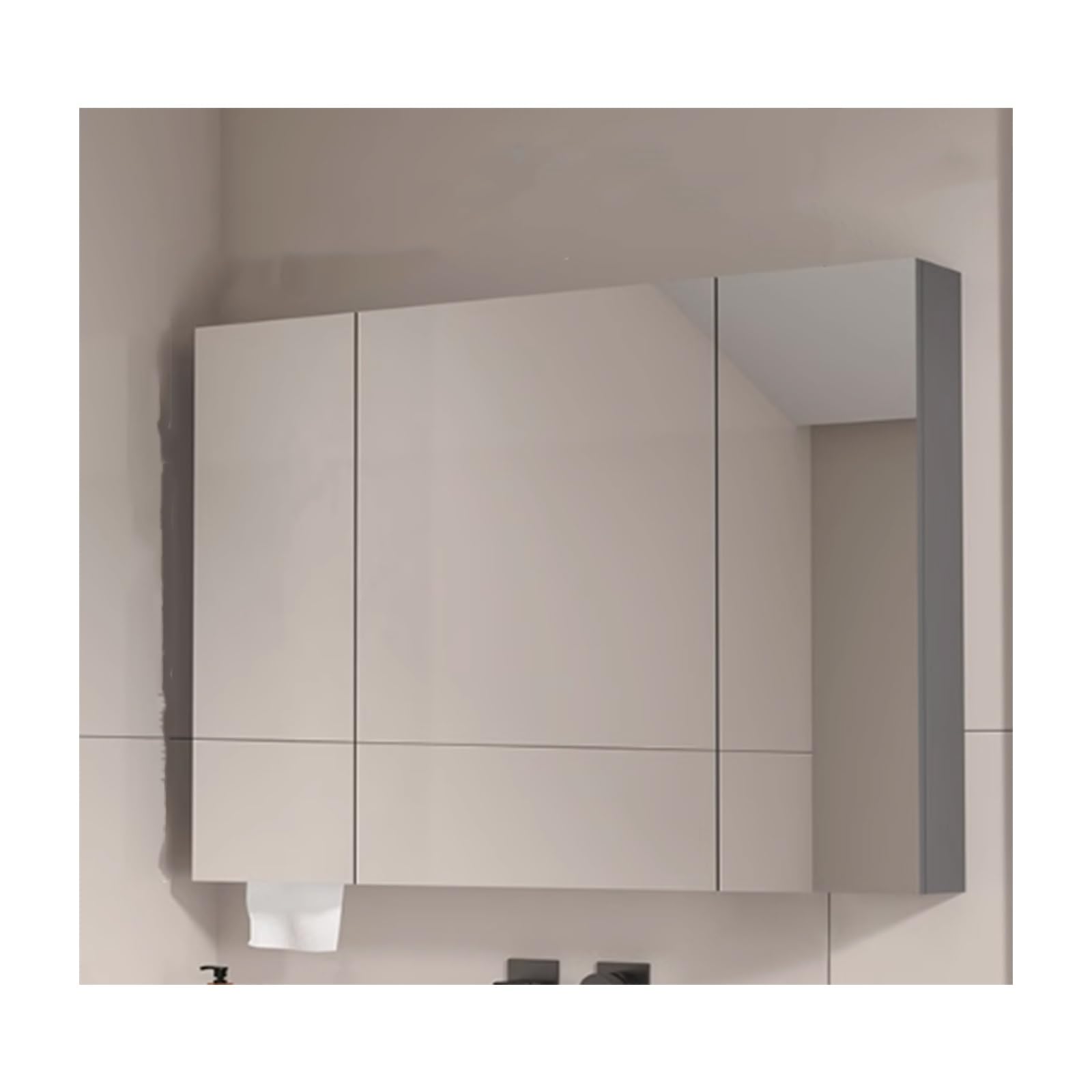 FGXHHS Wall Mounted Cabinet with Adjustable Shelves, Gray Storage Cupboard Mirrored Doors, 39.3in Vanity nizer for Decor and Space Saving