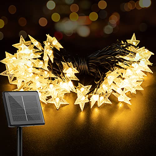 Guirnalda de luces solares para exteriores, 80 LED, 12 m, estrella de luz, IP65, impermeable, 8 patrones, para iluminación interior y exterior, decoración de jardín, balcón, terraza (blanco cálido) Cover