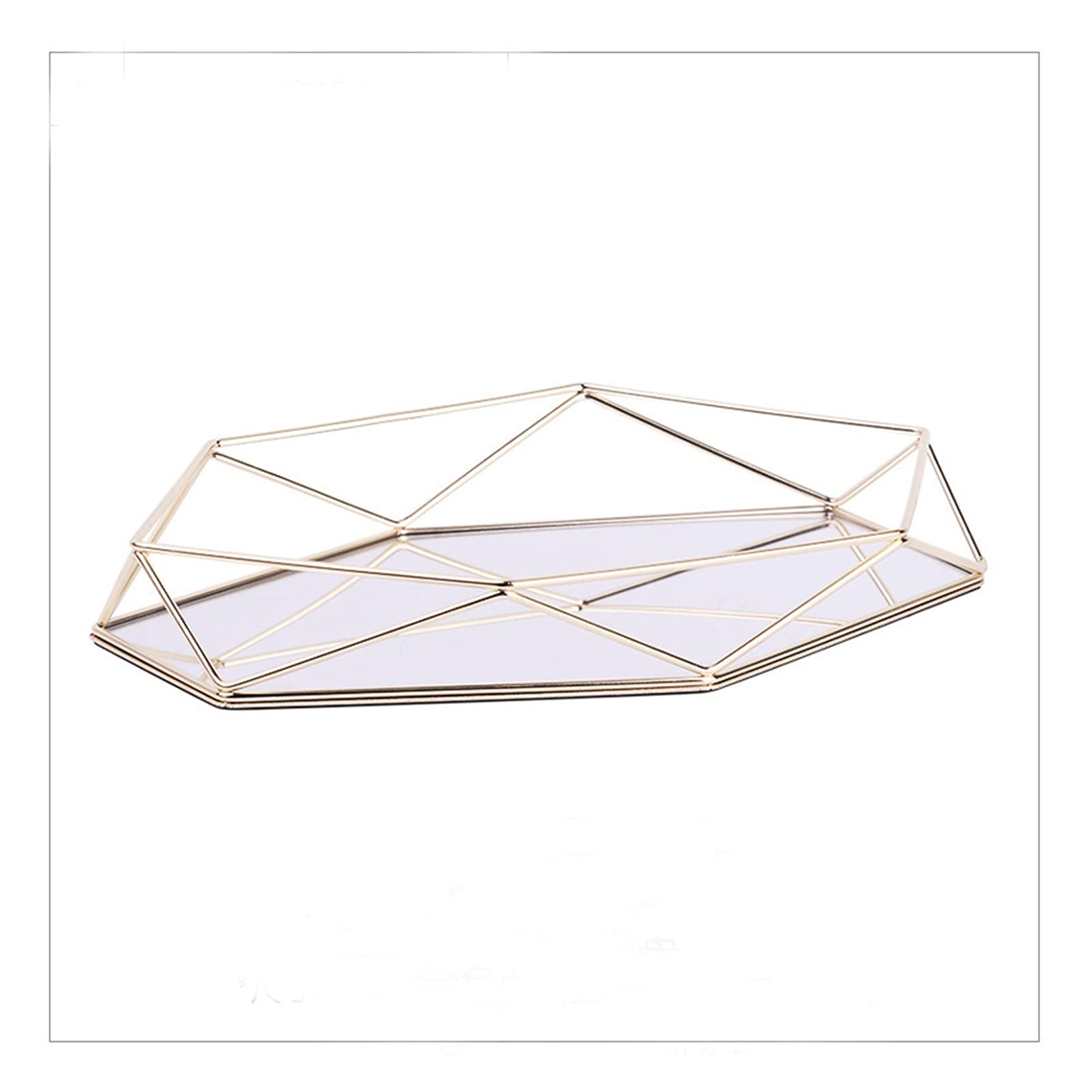 Bandeja Vintage Colorido Vidrio Metal Metal Gold Oval Potted Fruit Placa Desktop Artículos Pequeños Artículos Joyas Exhibición Bandeja Espejo (Color : Gold)